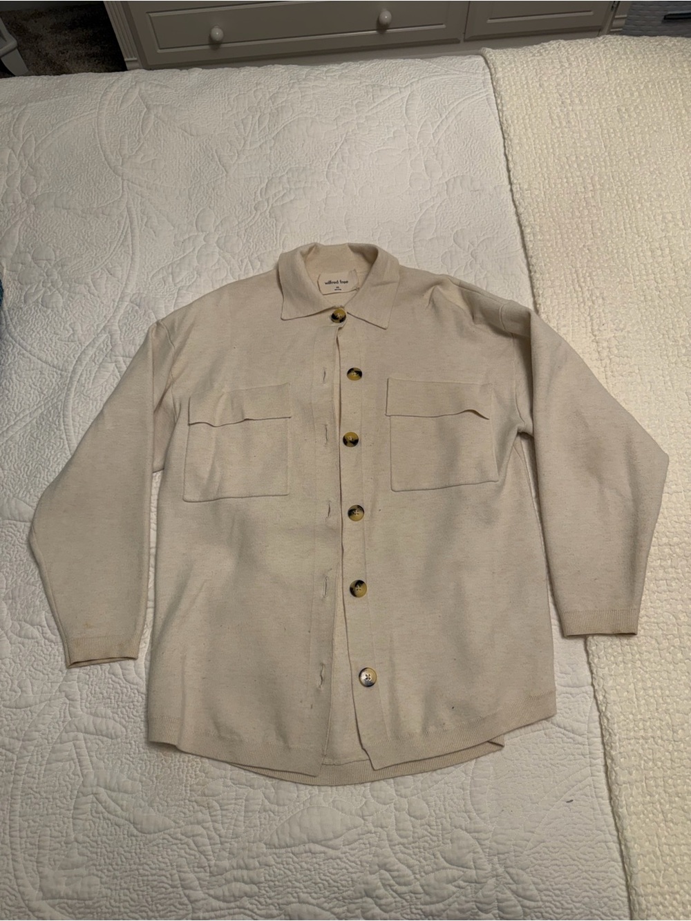 Aritzia Neutral Cream Button-Front Knit Shacket